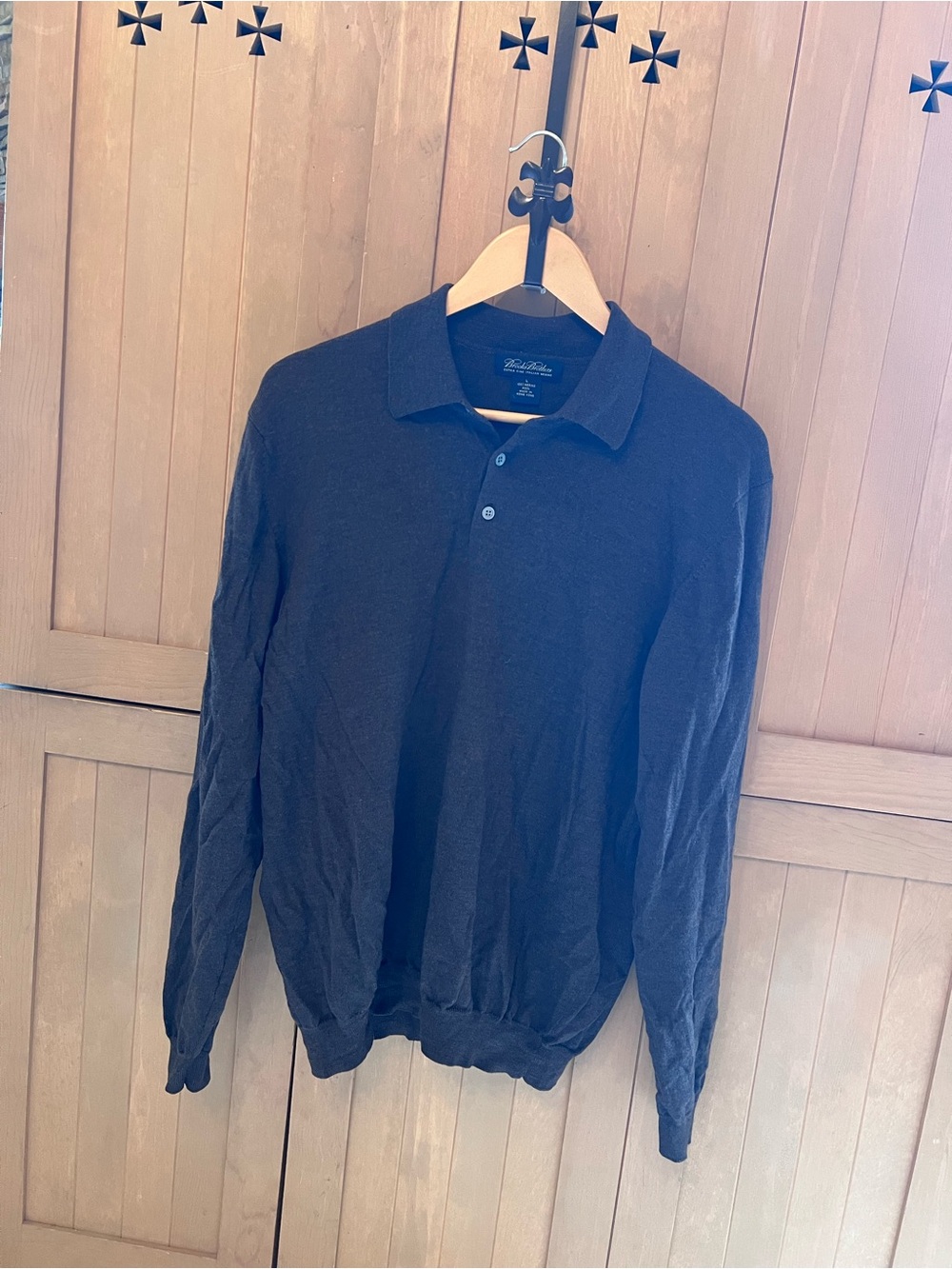 Brooks Brothers Menโs Extra Fine Merino Wool Sweater Polo Size Large Brown